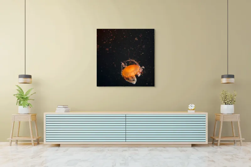 Tablou Canvas, "Meduză dansând în adâncuri misterioase", Meduză, Lumină, Ocean, Mister, Frumusețe, Grație, Plutire, 100 x 100 cm – poza 5