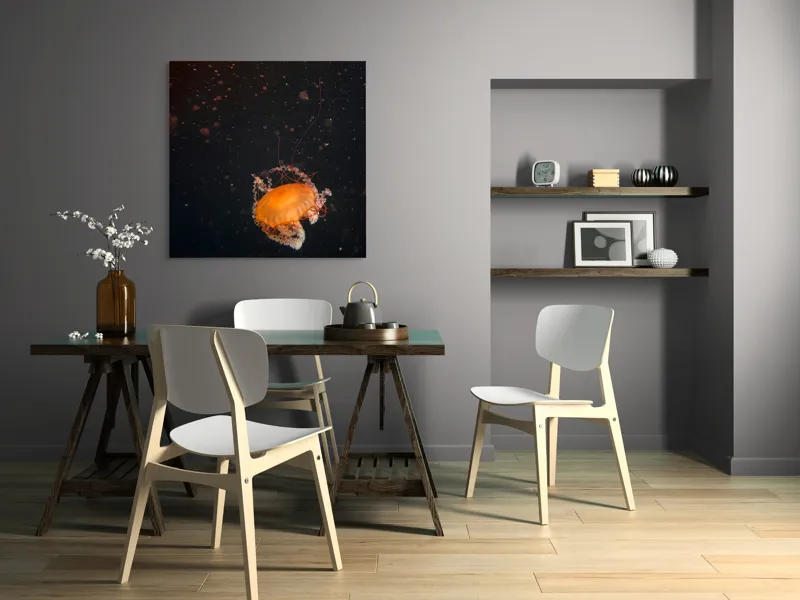 Tablou Canvas, "Meduză dansând în adâncuri misterioase", Meduză, Lumină, Ocean, Mister, Frumusețe, Grație, Plutire, 100 x 100 cm – poza 6