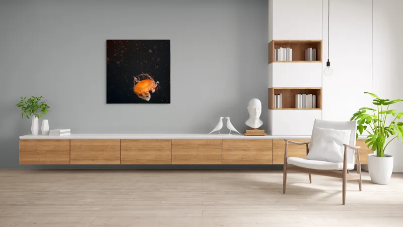 Tablou Canvas, "Meduză dansând în adâncuri misterioase", Meduză, Lumină, Ocean, Mister, Frumusețe, Grație, Plutire, 100 x 100 cm – poza 8