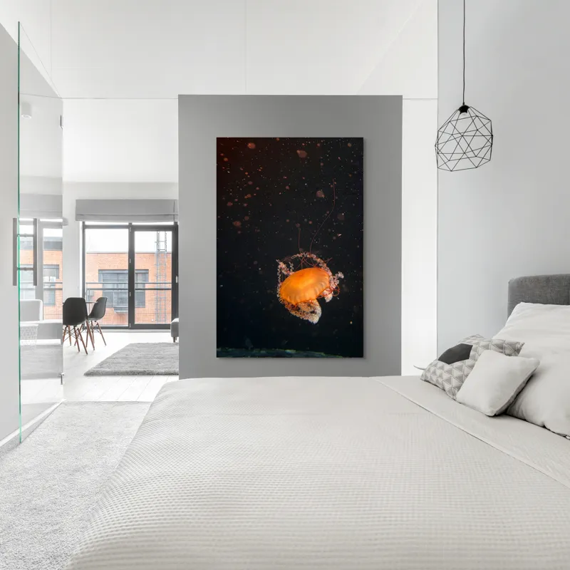 Tablou Canvas, "Meduză dansând în adâncuri misterioase", Meduză, Lumină, Ocean, Mister, Frumusețe, Grație, Plutire, 100 x 150 cm – poza 5