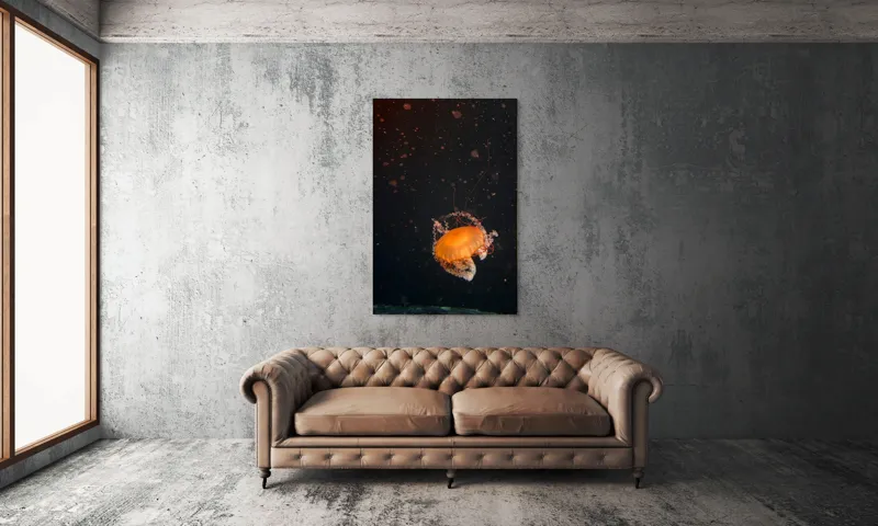 Tablou Canvas, "Meduză dansând în adâncuri misterioase", Meduză, Lumină, Ocean, Mister, Frumusețe, Grație, Plutire, 100 x 150 cm – poza 6