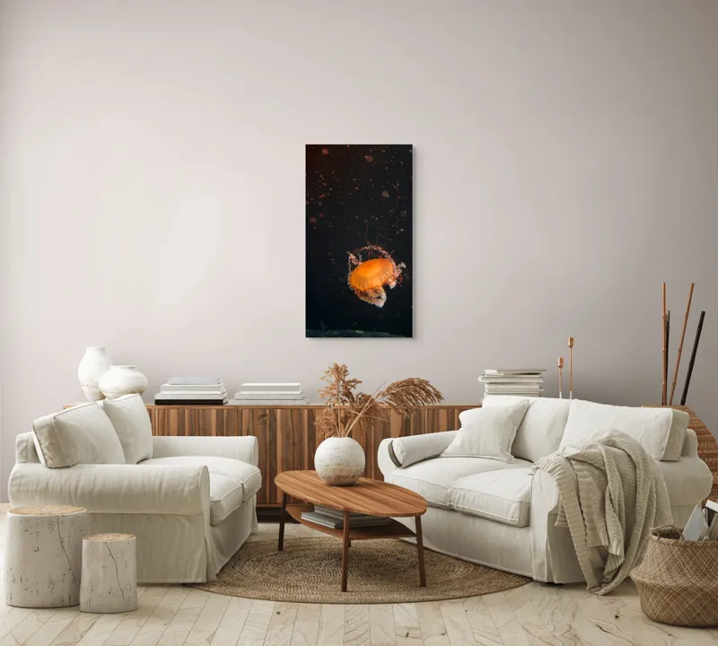Tablou Canvas, "Meduză dansând în adâncuri misterioase", Meduză, Lumină, Ocean, Mister, Frumusețe, Grație, Plutire, 50 x 90 cm – poza 7
