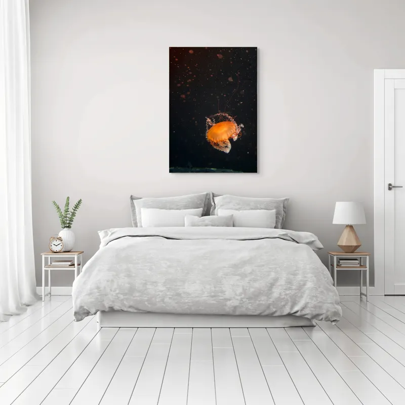 Tablou Canvas, "Meduză dansând în adâncuri misterioase", Meduză, Lumină, Ocean, Mister, Frumusețe, Grație, Plutire, 70 x 100 cm – poza 3