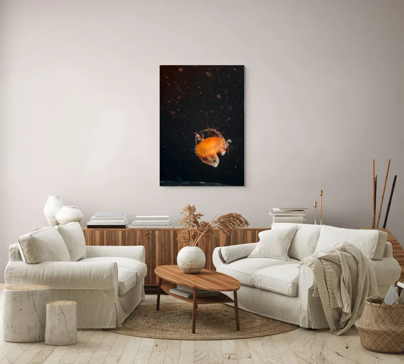 Tablou Canvas, "Meduză dansând în adâncuri misterioase", Meduză, Lumină, Ocean, Mister, Frumusețe, Grație, Plutire, 70 x 100 cm – poza 4