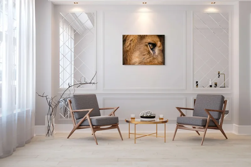 Tablou Canvas, "Privirea enigmatică a leului regal", Fierce, Majestic, Intense, Powerful, Wild, Focused, 100 x 70 cm – poza 5