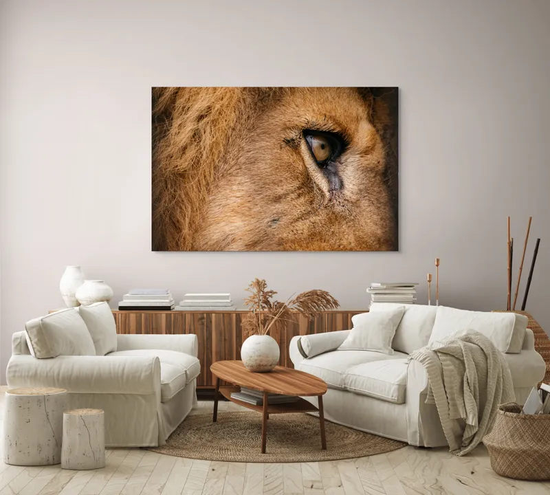 Tablou Canvas, "Privirea enigmatică a leului regal", Fierce, Majestic, Intense, Powerful, Wild, Focused, 150 x 100 cm – poza 3