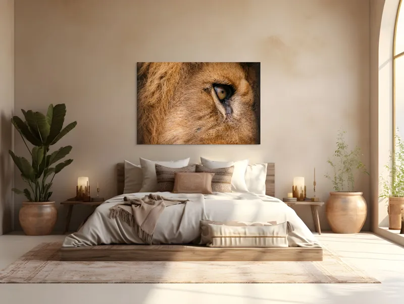 Tablou Canvas, "Privirea enigmatică a leului regal", Fierce, Majestic, Intense, Powerful, Wild, Focused, 150 x 100 cm – poza 4