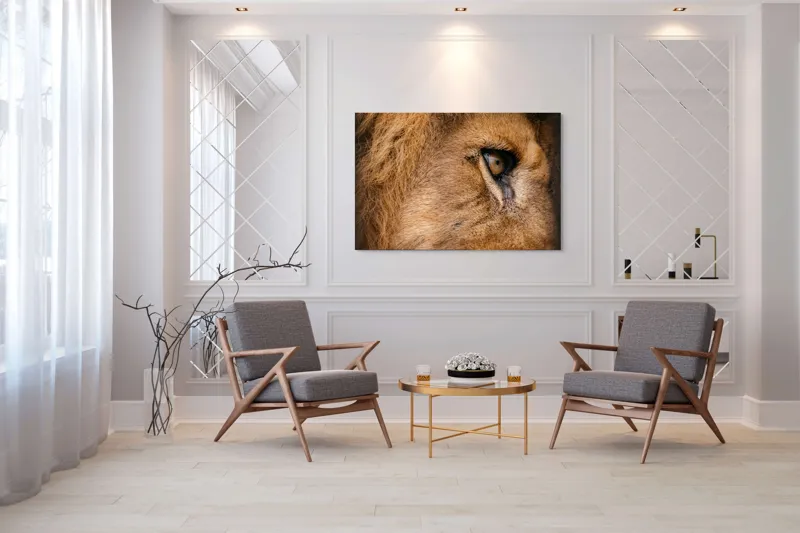 Tablou Canvas, "Privirea enigmatică a leului regal", Fierce, Majestic, Intense, Powerful, Wild, Focused, 150 x 100 cm – poza 7