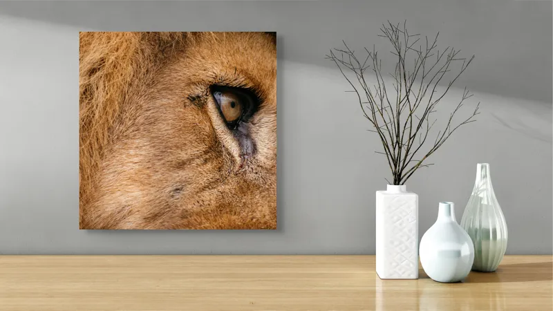 Tablou Canvas, "Privirea enigmatică a leului regal", Fierce, Majestic, Intense, Powerful, Wild, Focused, 50 x 50 cm – poza 3