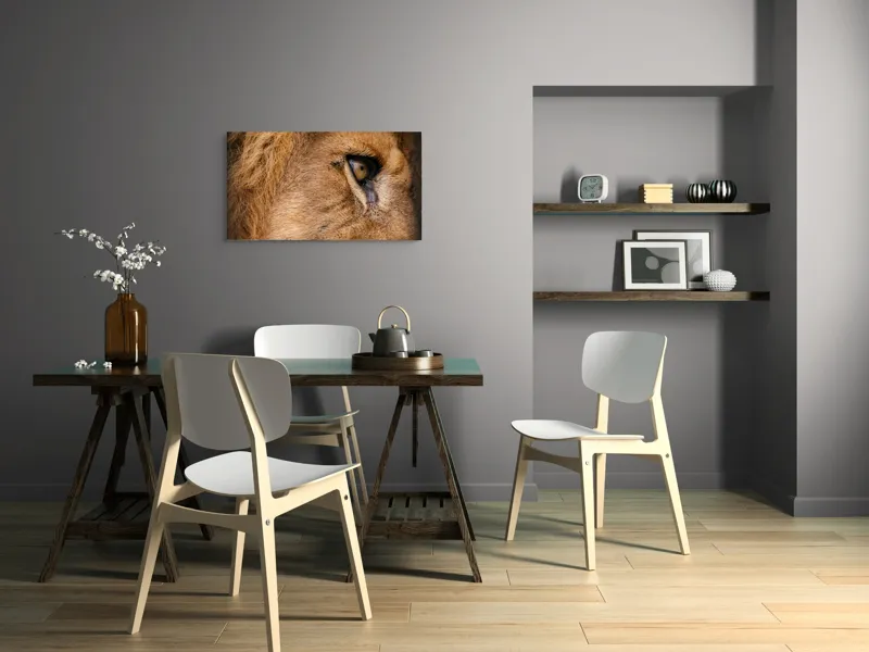 Tablou Canvas, "Privirea enigmatică a leului regal", Fierce, Majestic, Intense, Powerful, Wild, Focused, 90 x 50 cm – poza 3