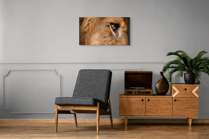 Tablou Canvas, "Privirea enigmatică a leului regal", Fierce, Majestic, Intense, Powerful, Wild, Focused, 90 x 50 cm – poza 6