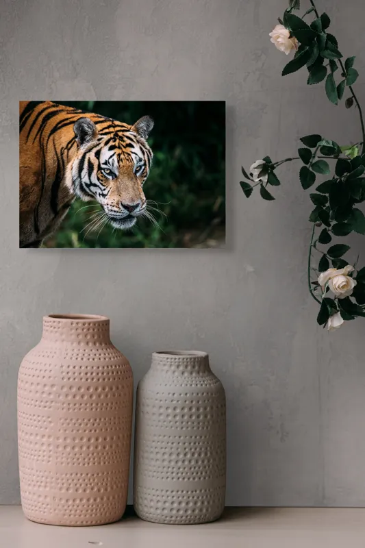 Tablou Canvas, "Tigrul în umbra junglei verzi", Tigru, Privire, Pădure, Puternic, Feline, Blană, Verde, Misterios, 54 x 39 cm – poza 8