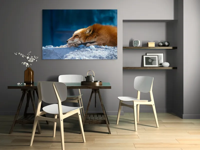 Tablou Canvas, "Vulpea dormind sub cerul albastru", Vulpe, Adormită, Blană, Roșcată, Pământ, Liniște, Peisaj, Odihnă, Natură, Serenitate, 150 x 100 cm – poza 5