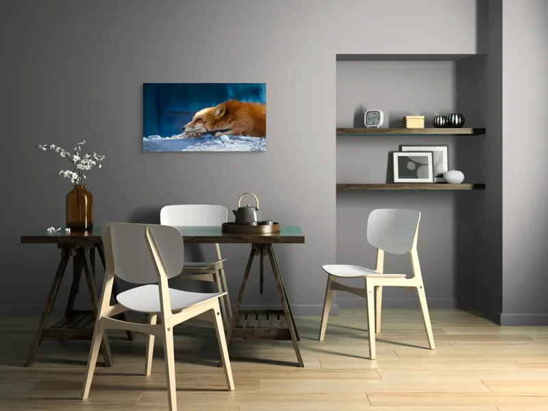 Tablou Canvas, "Vulpea dormind sub cerul albastru", Vulpe, Adormită, Blană, Roșcată, Pământ, Liniște, Peisaj, Odihnă, Natură, Serenitate, 90 x 50 cm – poza 3