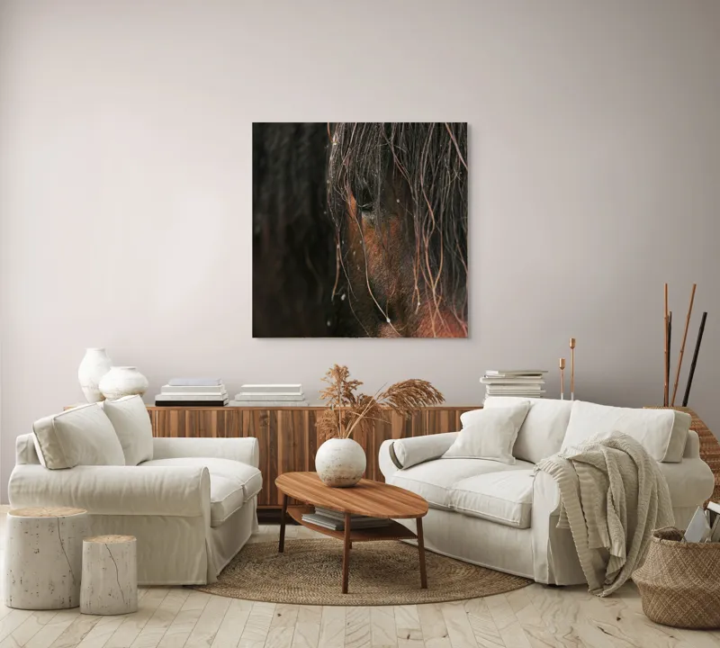 Tablou Canvas, "Privirea enigmatică a calului păduratic", Cal, Ochi, Frumusețe, Mister, Natură, 100 x 100 cm – poza 3