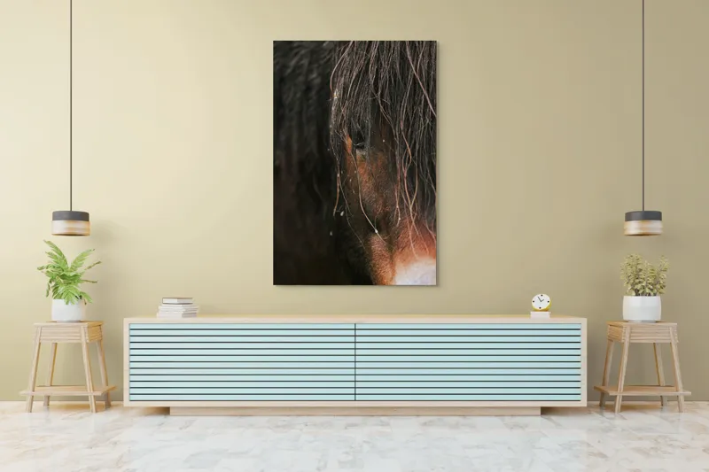 Tablou Canvas, "Privirea enigmatică a calului păduratic", Cal, Ochi, Frumusețe, Mister, Natură, 100 x 150 cm – poza 4