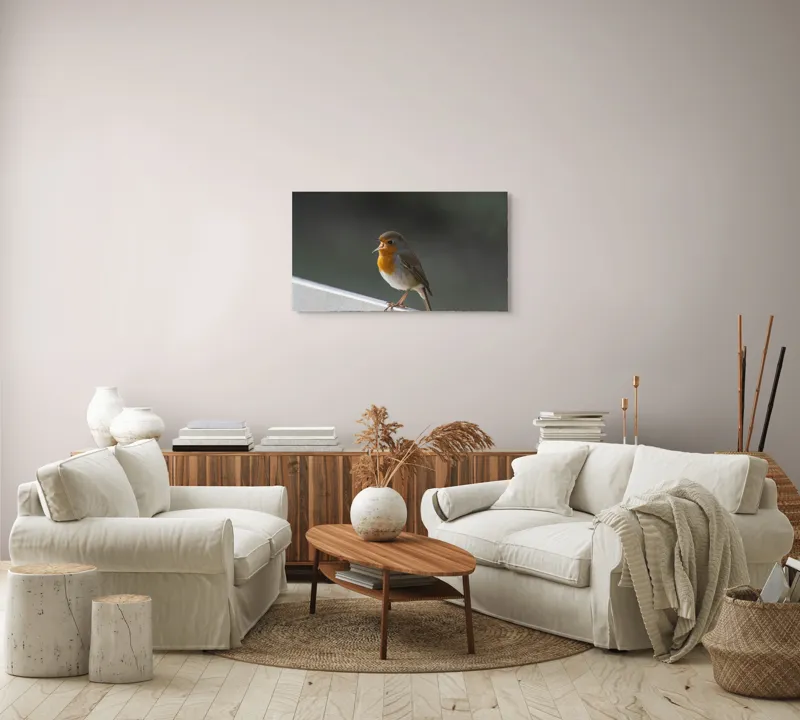 Tablou Canvas, "Mierla cântând la răsărit de soare", Pitic, Gălăgios, Delicat, Frumos, Penețe, Vigilent, Viu, Mic, Zvelt, Pasăre, Colorat, Observator, 90 x 50 cm – poza 4
