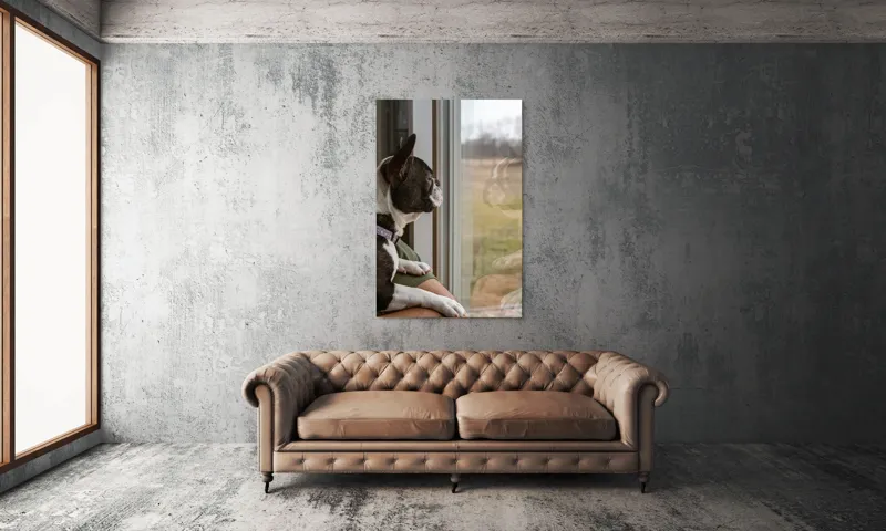 Tablou Canvas, "Câinele visează la lumea de afară", Câine, Reflecție, Fereastră, Peisaj, Contemplare, Liniște, Natură, 100 x 150 cm – poza 6