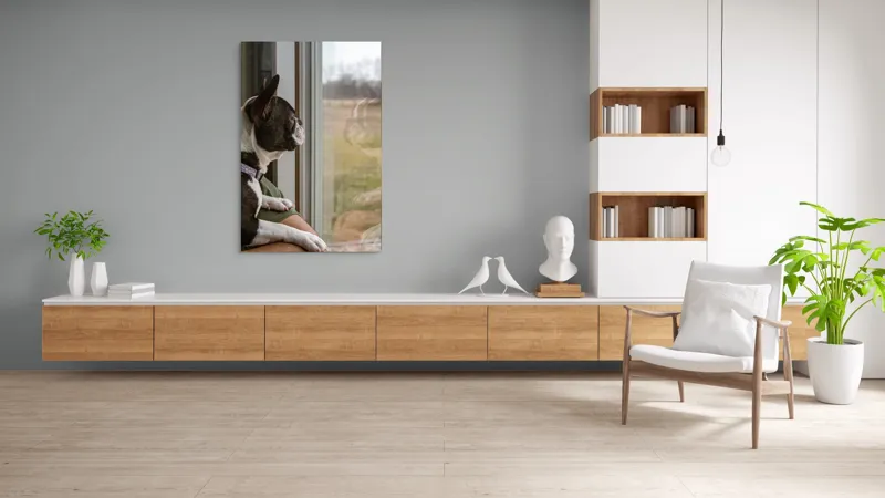Tablou Canvas, "Câinele visează la lumea de afară", Câine, Reflecție, Fereastră, Peisaj, Contemplare, Liniște, Natură, 100 x 150 cm – poza 8
