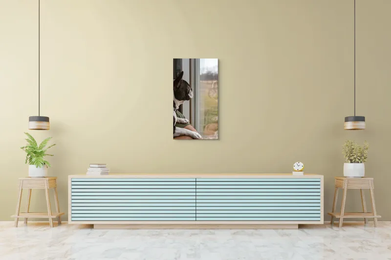 Tablou Canvas, "Câinele visează la lumea de afară", Câine, Reflecție, Fereastră, Peisaj, Contemplare, Liniște, Natură, 50 x 90 cm – poza 6