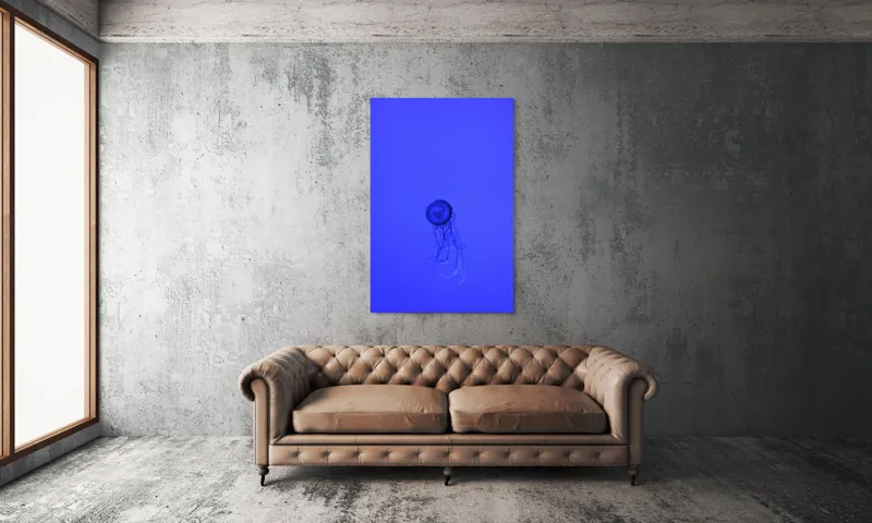 Tablou Canvas, "Meduza în oceanul albastru intens", Meduză, Albastru, Ocean, Lumină, Grație, Contur, Mister, Adâncime, 100 x 150 cm – poza 6