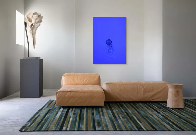 Tablou Canvas, "Meduza în oceanul albastru intens", Meduză, Albastru, Ocean, Lumină, Grație, Contur, Mister, Adâncime, 70 x 100 cm – poza 7