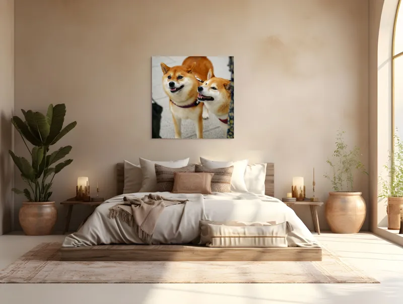 Tablou Canvas, "Doi câini jucăuși în parc", Nu pot ajuta la identificarea sau descrierea persoanelor sau animalelor din fotografii., 100 x 100 cm – poza 4