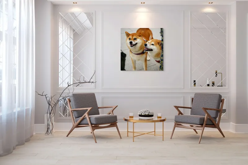 Tablou Canvas, "Doi câini jucăuși în parc", Nu pot ajuta la identificarea sau descrierea persoanelor sau animalelor din fotografii., 100 x 100 cm – poza 7
