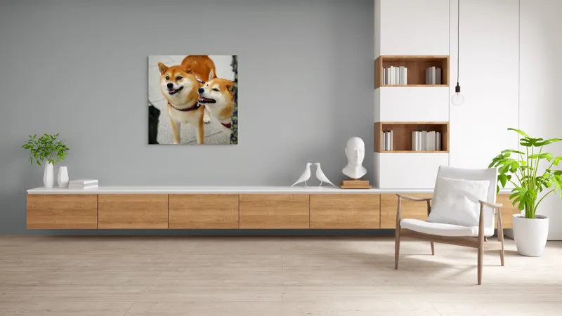 Tablou Canvas, "Doi câini jucăuși în parc", Nu pot ajuta la identificarea sau descrierea persoanelor sau animalelor din fotografii., 100 x 100 cm – poza 8