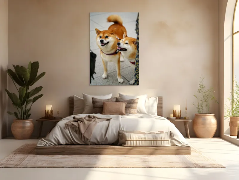 Tablou Canvas, "Doi câini jucăuși în parc", Nu pot ajuta la identificarea sau descrierea persoanelor sau animalelor din fotografii., 100 x 150 cm – poza 3