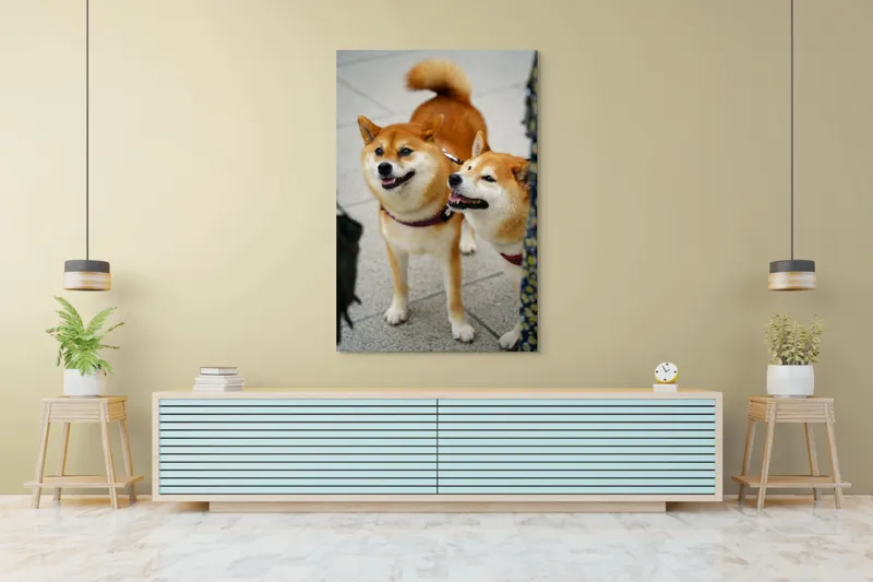 Tablou Canvas, "Doi câini jucăuși în parc", Nu pot ajuta la identificarea sau descrierea persoanelor sau animalelor din fotografii., 100 x 150 cm – poza 4