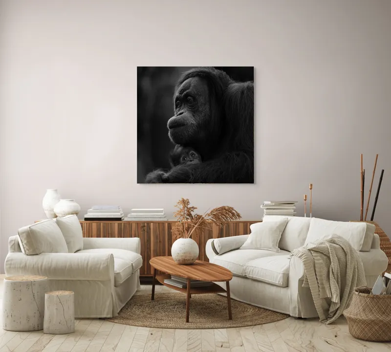 Tablou Canvas, "Iubire maternă în sălbăticie", Mamă, Pui, Îmbrățișare, Protecție, Dragoste, Blândețe, Natură, Grijă, Relație, Afectivitate, 100 x 100 cm – poza 3
