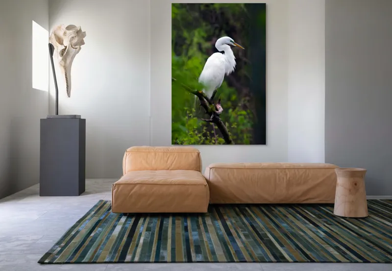Tablou Canvas, "Egreta solitară în pădurea verde", Alb, Grațios, Păsăre, Natură, Ramură, Elegant, Verde, Tranquilitate, 100 x 150 cm – poza 7