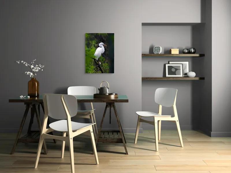 Tablou Canvas, "Egreta solitară în pădurea verde", Alb, Grațios, Păsăre, Natură, Ramură, Elegant, Verde, Tranquilitate, 50 x 70 cm – poza 5