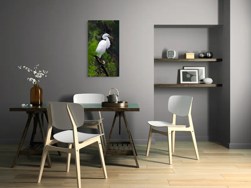 Tablou Canvas, "Egreta solitară în pădurea verde", Alb, Grațios, Păsăre, Natură, Ramură, Elegant, Verde, Tranquilitate, 50 x 90 cm – poza 4