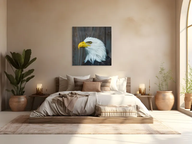 Tablou Canvas, "Vulturul mândru în zbor imaginar", Majestuos, Regal, Impunător, Vultur, Privire, Fier, Deosebit, 100 x 100 cm – poza 4