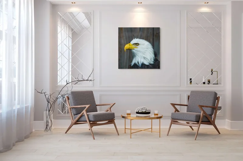 Tablou Canvas, "Vulturul mândru în zbor imaginar", Majestuos, Regal, Impunător, Vultur, Privire, Fier, Deosebit, 100 x 100 cm – poza 7