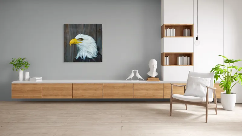 Tablou Canvas, "Vulturul mândru în zbor imaginar", Majestuos, Regal, Impunător, Vultur, Privire, Fier, Deosebit, 100 x 100 cm – poza 8
