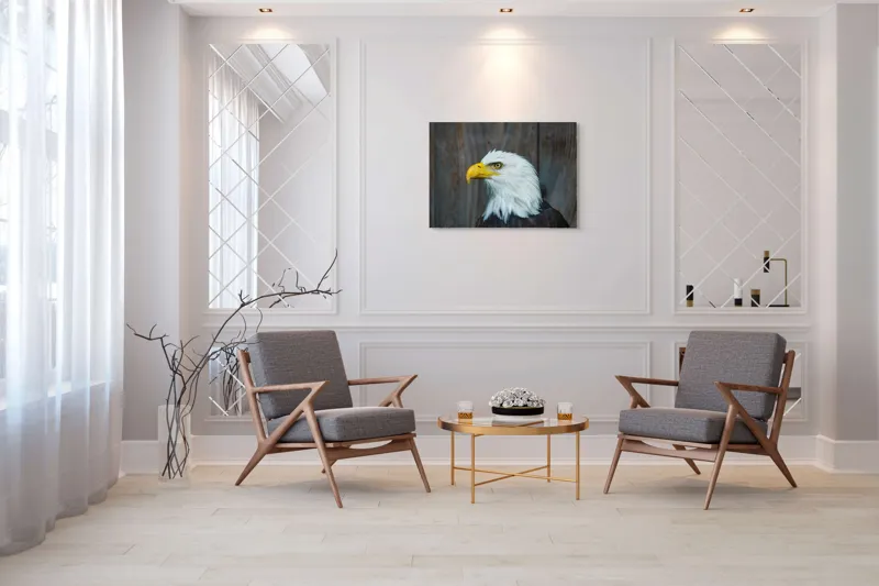 Tablou Canvas, "Vulturul mândru în zbor imaginar", Majestuos, Regal, Impunător, Vultur, Privire, Fier, Deosebit, 100 x 70 cm – poza 5
