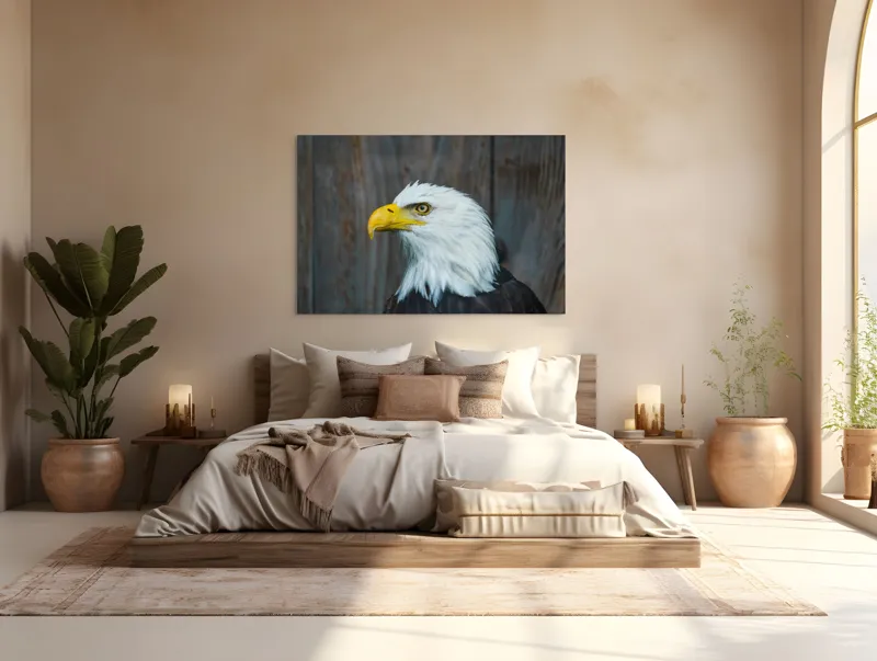 Tablou Canvas, "Vulturul mândru în zbor imaginar", Majestuos, Regal, Impunător, Vultur, Privire, Fier, Deosebit, 150 x 100 cm – poza 4