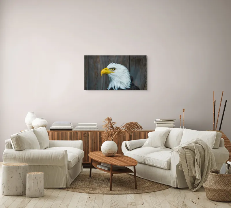 Tablou Canvas, "Vulturul mândru în zbor imaginar", Majestuos, Regal, Impunător, Vultur, Privire, Fier, Deosebit, 90 x 50 cm – poza 4