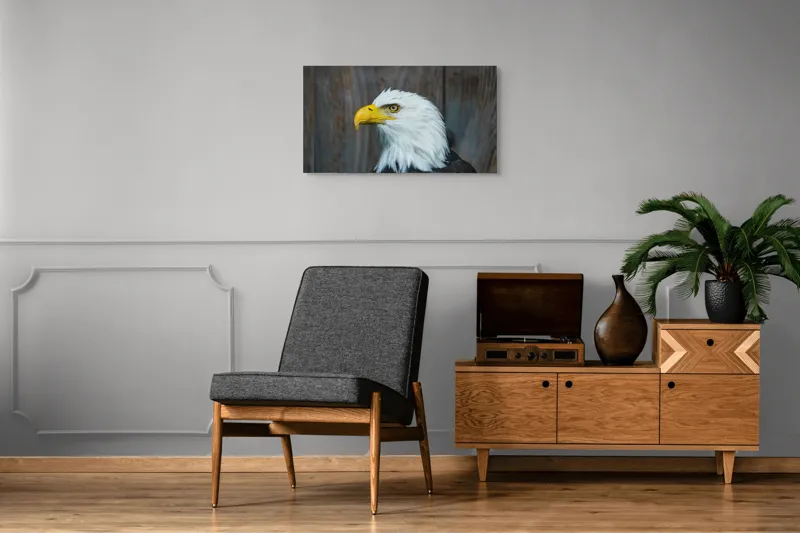 Tablou Canvas, "Vulturul mândru în zbor imaginar", Majestuos, Regal, Impunător, Vultur, Privire, Fier, Deosebit, 90 x 50 cm – poza 6