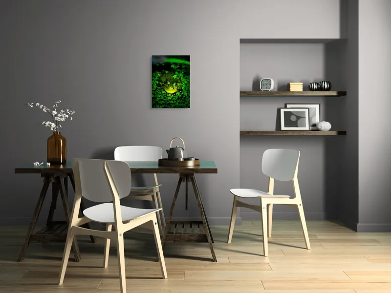 Tablou Canvas, "Prințul broaștelor în habitat natural", Broască, Apă, Vegetație, Verde, Ochi, Natură, Reflexie, Cămuflaj, 39 x 54 cm – poza 7