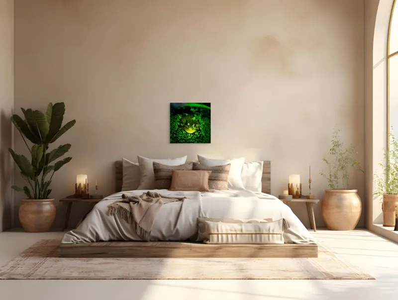 Tablou Canvas, "Prințul broaștelor în habitat natural", Broască, Apă, Vegetație, Verde, Ochi, Natură, Reflexie, Cămuflaj, 50 x 50 cm – poza 5