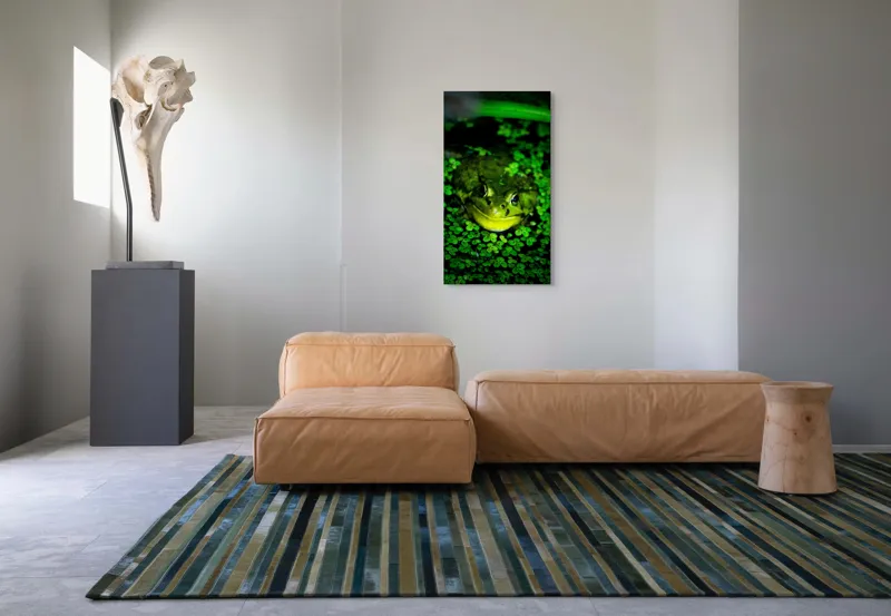 Tablou Canvas, "Prințul broaștelor în habitat natural", Broască, Apă, Vegetație, Verde, Ochi, Natură, Reflexie, Cămuflaj, 50 x 90 cm – poza 5