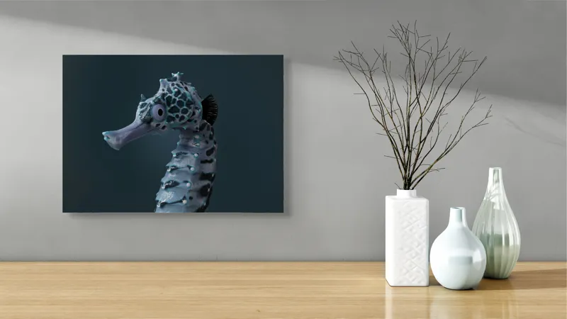 Tablou Canvas, "Căluț de mare multicolor enigmatic", Nu știu cine este în imagine., 54 x 39 cm – poza 3