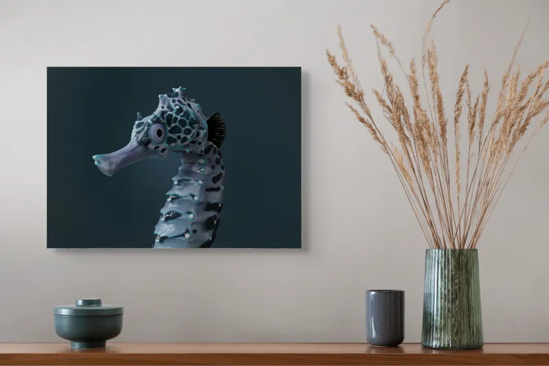 Tablou Canvas, "Căluț de mare multicolor enigmatic", Nu știu cine este în imagine., 54 x 39 cm – poza 4