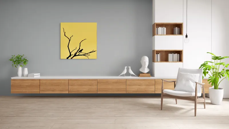 Tablou Canvas, "Corbul solitar pe ramură uscată", Negru, Ramură, Siluetă, Păsăre, Cer, Galben, Contrast, Minimalism, Natură, Apus, 100 x 100 cm – poza 8