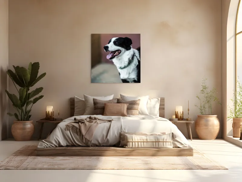 Tablou Canvas, "Neastâmpărul unui câine fericit", Câine, Zâmbet, Limbă, Blană, Coleira, Umbră, Fericire, 100 x 100 cm – poza 4