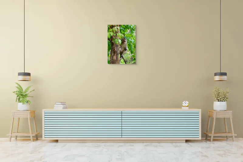 Tablou Canvas, "Maimuța cântă sub ploaia tropicală", Nu pot să identific persoanele sau animalele din imagini. Dar, iată câteva cuvinte care să potrivească cu imaginea: Maimuță, Copac, Frunze, Natură, Verde., 50 x 70 cm – poza 6